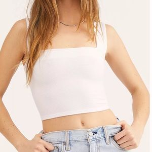 FREE PEOPLE - White Square Neck Ribbed Crop Top - Size S